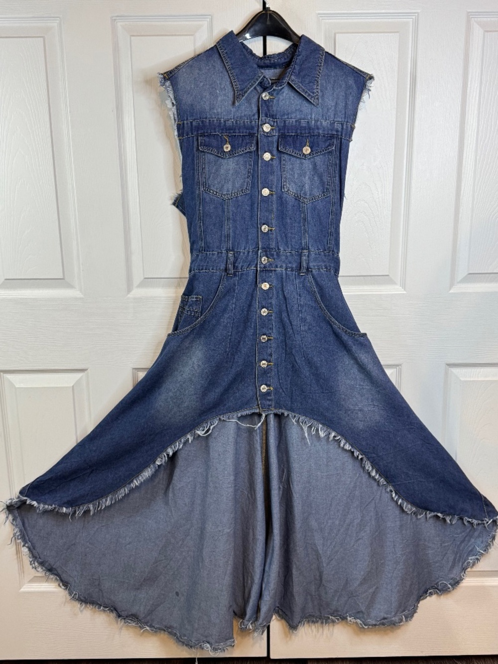 Dark Denim Mini Hi-Low Dress Size L - Picture 2 of 10